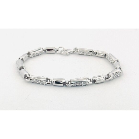 Vintage Estate 925 Sterling Silver CZ Barrel Link Bracelet Unisex 8.5” 19.5g - Picture 1 of 9